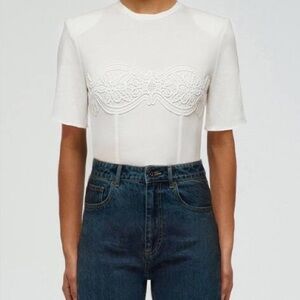 Self-Portrait Cream Floral Lace Crop Top